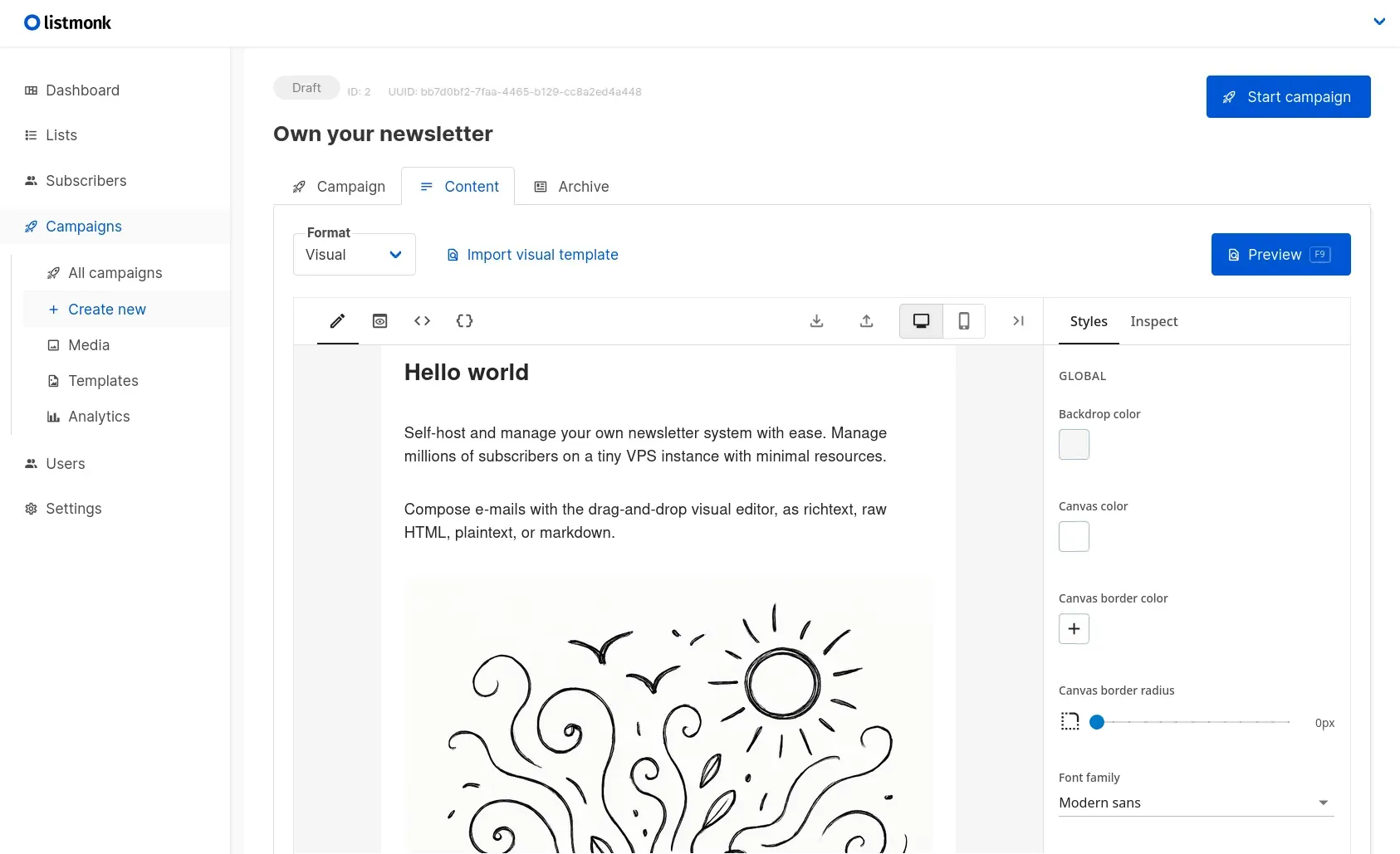 listmonk screenshot