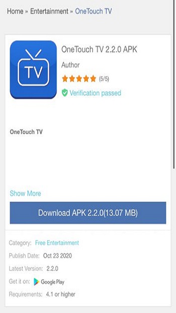 one touch tv apk android